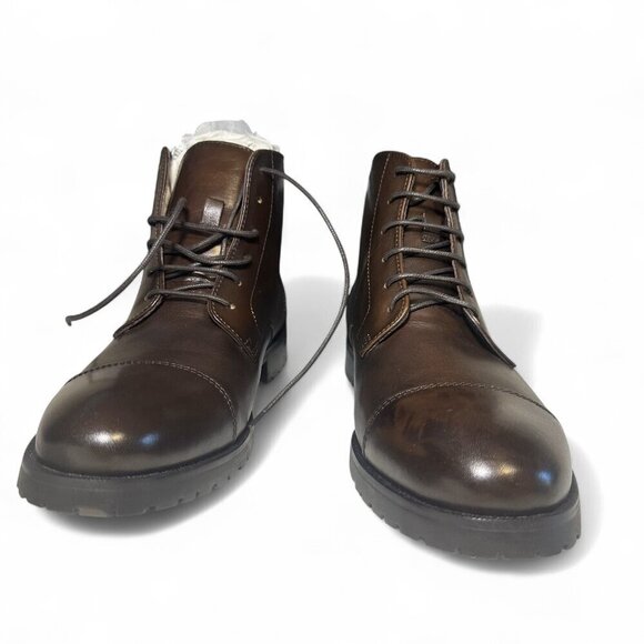 The Men's Store at Bloomingdales Brown Lace up Cap Toe Boots Shoes Sz 10.5 NIB - Picture 5 of 13